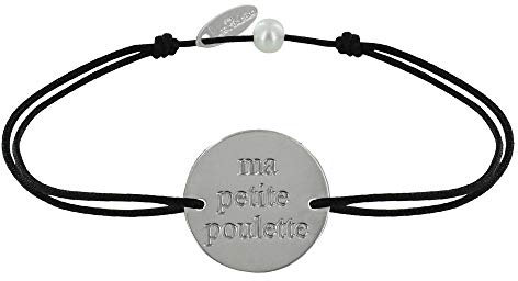 LES POULETTES BIJOUX - Armband Link Versilbert Runde Medaille Ma Petite Poulette - Schwarz