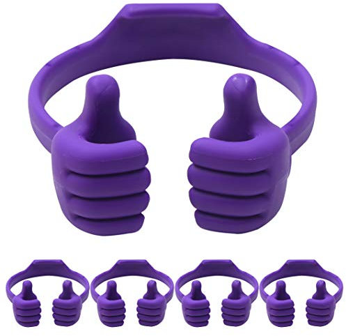 Honsky Cell Phone Tablet Stands (Pack of 5) Thumbs-up Cellphone Holder, Tablet Display Stand, Mobile Smartphone Mount Cradle for Desk Desktop - Universal, Multi-Angle, Cute, Purple
