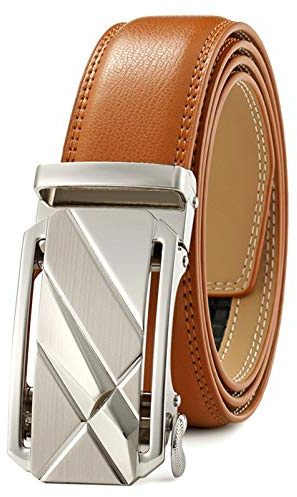 Lingli Men's Belt,Ratchet Dress Belt with Automatic Buckle Brown/Black-Trim to Fit-35mm wide, 01-light Brown11, Adjustable from 20 to 36 Waist