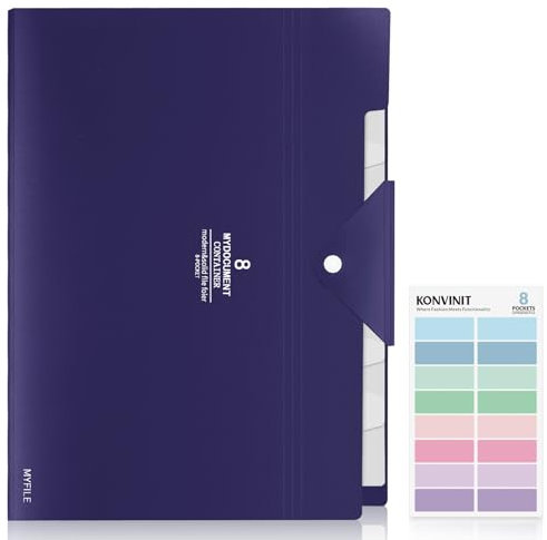 KONVINIT Dokumentenmappe a4 Fächermappe Sortiermappe Tragbare Document Organizer Verschlußknopf Mappe mit 7 fächern mit Taben Mappen Ordnersystem Document Folder, navy