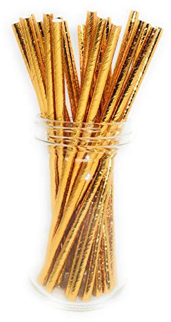 Picture Perfect Party Premium Paper Straws [Pack of 25 Drinking Straws] (Metallic Gold Plain)