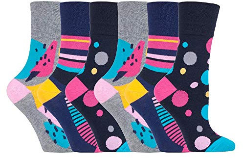SockShop 6 pairs Ladies Cotton Gentle Grip UK 4-8, EUR 37-42 Socks - NEW variations (6 x RH189 C/B Hyper)