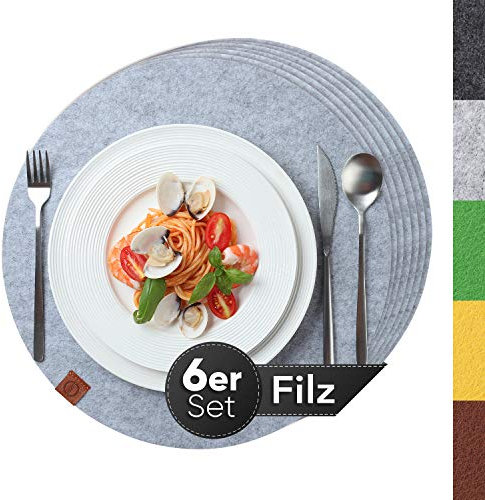 Sidorenko Edles Platzset aus Filz Ø 38cm - 6er Set hellgrau - Tischset Abwischbar Filzuntersetzer - abwaschbare Tischuntersetzer Platzdeckchen - Untersetzer Filzmatte