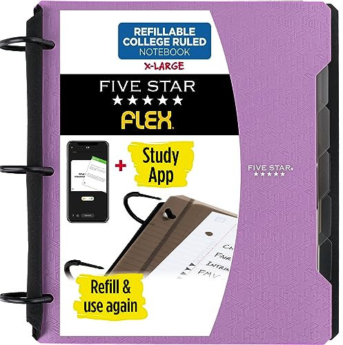 Five Star Flex Hybrid Notizbuch, 1-1/2 Zoll Ordner mit Tabs, Notizbuch und 3-Ringbuch All-in-One, lila (29324AB6)