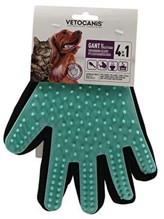 Vetocanis | Gant de Toilettage du Chien et du Chat | Action 4 en 1 - Brossage, Massage, Bain et Récupération des Poils | Gant Brosse Chat et Chien en Silicone Convient à Toutes Tailles de Pelage