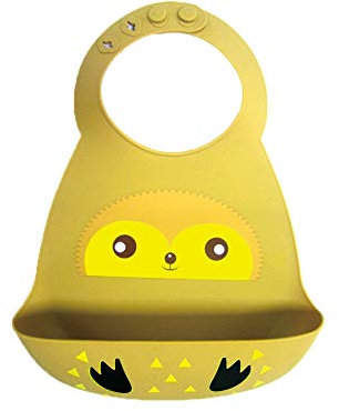 Treer Verstellbare Silikon Baby Lätzchen, Wiederverwendbar Weich Wasserdicht lätzchen mit Auffangschale Leicht zu Reinigen - BPA Frei & Spülmaschinenfest Abwaschbar (30x23cm,Gelber Igel)