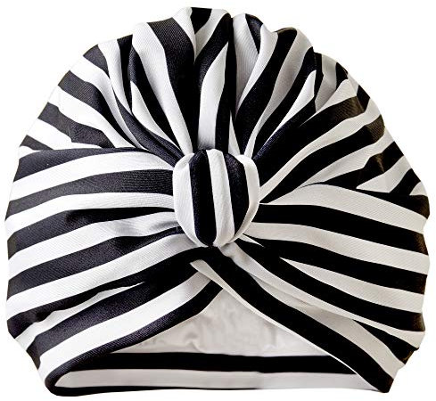 Dilly Daydream Stripey Black Shower Turban - Lycra Shower Cap - Waterproof Lining - Machine Washable - British Made - Flattering Design