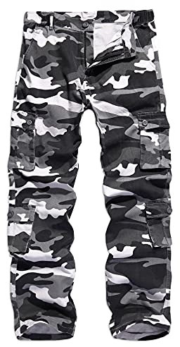 APTRO Herren Cargo Hose Camouflage Hose Arbeitshose Lange Outdoor Baumwolle Leichte Hose mit 8 Tachen Camo LT04 Grau 42