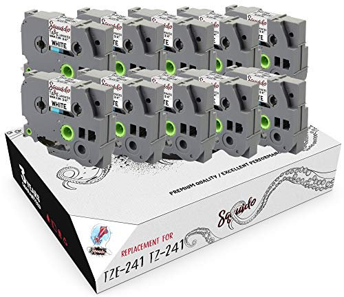 Squuido 10 Kassetten Schwarz auf Weiß Schriftband TZe-241 TZ-241 18mm x 8m kompatibel mit Brother P-Touch PT-2030VP 2430PC H300 D400 D400VP D450VP D600VP P700 P750W E300VP E550WVP CUBE