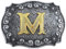 STARBRILLIANT Western-Gürtelschnallen Für Herren Von A Bis Z, Anfangsbuchstaben, Cowboy-Gürtelschnallen Mit Wolken-Rollrand, Schwarz Grau(M)