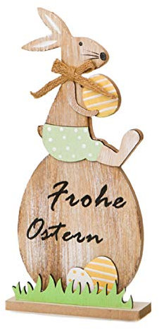 Posiwio putziger großer Osterhase auf Ei mit Schriftzug Frohe Ostern als Hasenjunge oder Hasenmädchen (Hasenjunge)
