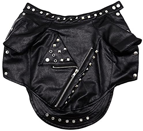 DHGTEP Hundemantel Winter Parka Warme Hundejacke Leder Französisch Bulldogge Wasserdicht Haustier Kleidung Outfit für Kleine Mittlere Hunde (Color : Black, Size : L)