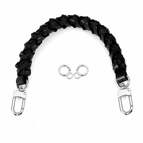 Senral Top Handle Neonoe Strap Geflochtener Echtleder-Griff 31cm,Geflochtener Griff für Beaubourg Hobo,Astry Pouch Pochette Griff (black handle silver hw 38cm)