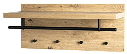 HAKU Möbel Wandgarderobe Eiche, schwarz, MDF, Metall - Maße: B 70 cm x H 30 cm x T 26 cm, Style: Modern