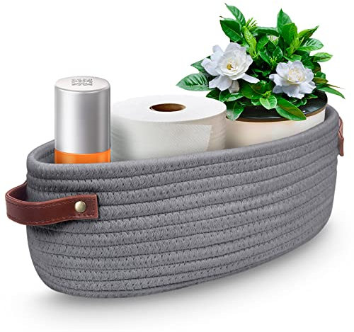 Bathroom Storage Organizer Toilet Paper Basket, Small Woven Storage Basket for Toilet Tank Top, Home Decor Organizing Baskets for Bathroom, Bedroom, Living Room