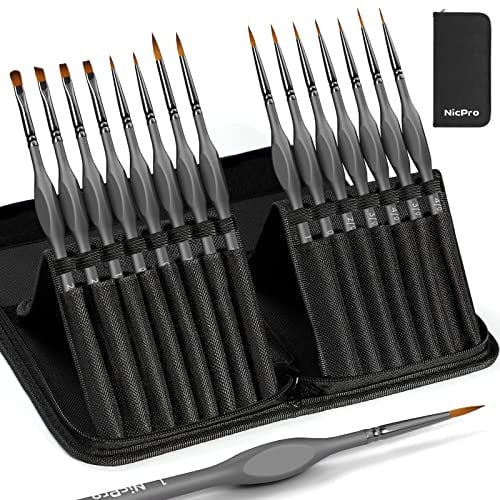 Nicpro 15 Pack Miniature Painting Set, Fine Detail Paint Brushes for Models, Acrylic Watercolour Oil, Ceramic, Shoe, Art Figure Paint by Number - Thin Artist Kit Nylon Holder