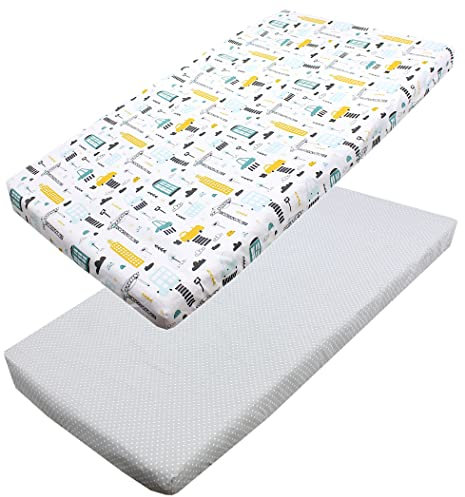 TupTam Baby Spannbettlaken Kinder Spannbetttuch für Babybett Kinderbett 2er Pack, Farbe: Autos/Tupfen Grau, Größe: 90 x 200 cm