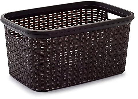 AC - Cesta Colada Rectangular de plástico - Fabricado en España - Capacidad de 35 litros - Estilo Mimbre - 53,5 x 36 x 26,5 cm - Color Wengue
