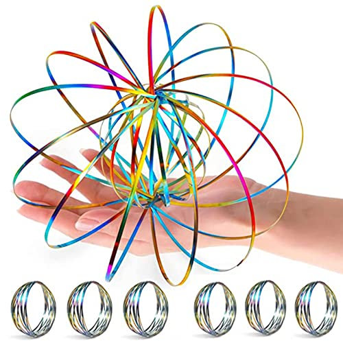 Durchflussringe Spielzeug 3D Arm Feder Magisch Durchflussring Edelstahl Multisensorisch Pädagogisch und Interaktiv Feder Spielzeug,Magic Flow Ringe Interactive Kinetic Armband Spielzeug Geschenke,Bunt