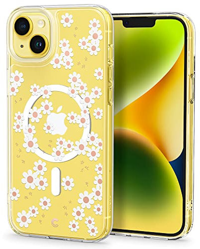 CYRILL Cecile kompatibel mit iPhone 14 Plus Hülle, (6,7 Zoll) (2022) [Kompatibel mit MagSafe] Langlebig innere Klar Muster Transparent weich TPU Bumper Durchsichtige Case - Weiß Margerite