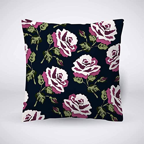 Pehede Throw Pillow Cover Purple White Rose Seamless Pattern Cotton Linen Pillow Case Decorative for Sofa Couch Chair Bedroom 18X18 Inch