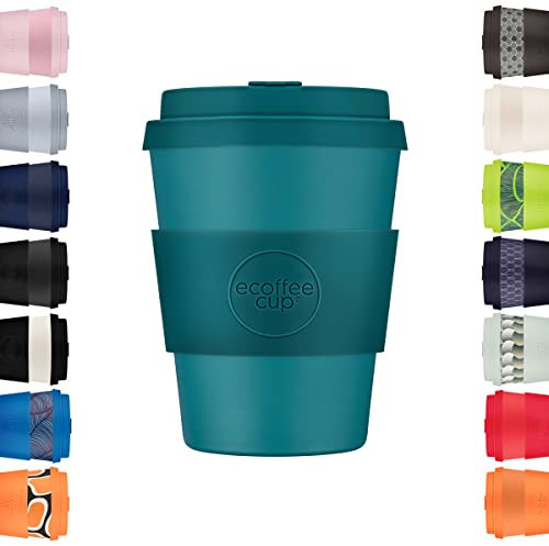 Ecoffee Cup 12oz 350ml Reusable Eco-Friendly 100% Plant Based Coffee Cup with Silicone Lid & Sleeve - Melamine Free & Biodegradable Dishwasher/Microwave Safe Travel Mug, Bay of Fires