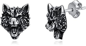 Shusukue Wolf Ohrstecker Silber 925 Schwarze Ohrstecker Unisex Ohrstecker für Herren Damen