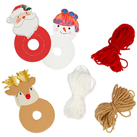 Talking Tables Make Your Own Christmas Decorations, DIY Craft Kits for Kids | Yarn Pom Pom Reindeer, Snowman & Santa Baubles for Xmas Tree