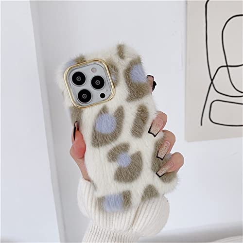 Emlivi Hülle Kompatible mit iPhone 11, Plüsch Hülle Weich Silikon Handyhülle, Karikatur Hülle Winter Warm Stoßfeste TPU Schutzhülle Leopardenmuster Handytasche für iPhone 11, Grün blau