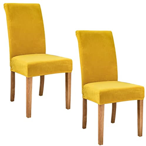GUYIRT Stuhlüberzug für Esszimmerstühle, Hochelastischer Samt Stuhlbezug Set mit 2 4 6 8 Stuhlhussen für die Küche, Hotel, Hochzeit, Party -gelb-2 Stück