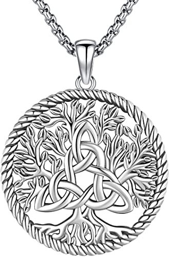 Friggem Collar Árbol de la Vida, Colgante de Plata de ley 925 Nudo celta Árbol de la vida con Collar Colgante Árbol Genealógico Regalos de Cumpleaños y Aniversarios para Hombre Mujer