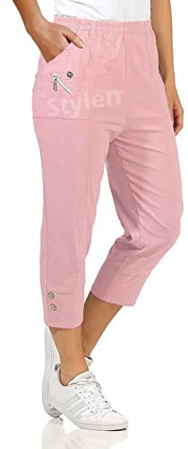 URBAN STITCH Womens Capri Trousers Ladies Three Quarter Soft 3/4 Cropped Pants UK Ladies Stretch Pull on Trousers Elasticated Waist Plus Size Summer Shorts (18, Dusty Pink)