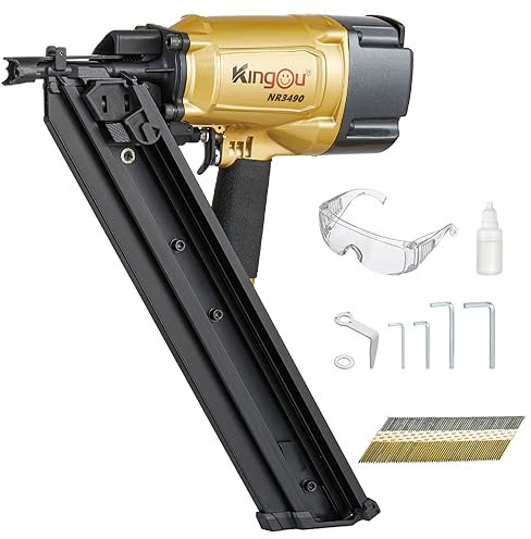 KingOu NR3490 34 Degree Plastic Strip Framing Nailer Aluminum Magazine With 200 nails