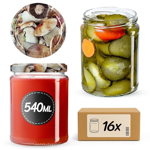 KADAX 16er Set Einmachgläser 540ml TO82, Sturzgläser Mason Jar mit Schraubdeckel, Luftdichte Twist-off Gläser, Meal Prep, Overnight Oats, Sauerteig