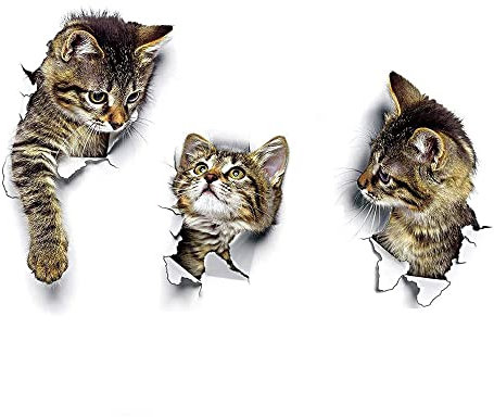 Peakpet 3 Stück Wandaufkleber Wanddeko Süße 3D Katze Wandtattoo Wandsticker Wandbilder für Toilette Kinderzimmer Küche Badezimmer Schlafzimmer (Type 1)