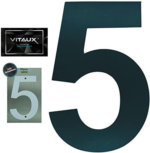 VITAUX Hausnummer anthrazit 20cm groß gut sichtbar inkl. Schablone - Hausnummernschild RAL 7016 Stahl 2mm wetterfest rostfrei modern - Hausnummern Schrift Arial - Ziffer 5