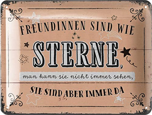 LANOLU Retro Blechschild Freundinnen sind wie Sterne Geschenk Freundinnen - BFF Sachen für Mädelsabend - Shabby Chic Deko Schild mit Spruch Freundschaft - vintage Metallschild 15x20 cm