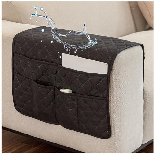 AWAV Organiseur pour Canapé et Fauteuil Imperméable et Antidérapant Sofa Accoudoir 6 Poches Support Organisateur de Chevet pour Tablette, téléphone, Tablette, Livre, télécommande TV (Noir)