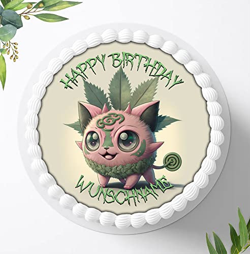 Für die Geburtstags Torte, Zuckerbild kompatibel mit: Pokemon Cannabis Tortenbild, mit oder ohne Wunschname, Essbares Foto für Torten, Fondant, Tortenaufleger Ø 20cm, 1074z