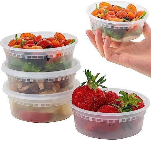 Coselena 24 Round Food Containers with Lids - 250ml (8oz) Takeaway Containers for Meal Prep | Microwave & Freezer Safe, BPA Free Reusable Plastic Tubs with Lids