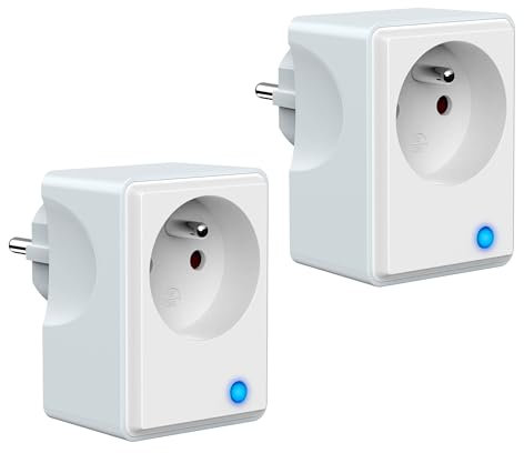 UCOMEN Typ E (FR) Intelligente WLAN-Steckdose, Messung des Stromverbrauchs, kompatibel mit Alexa, Google Home, Fernbedienung, Sprachsteuerung, Smart Life App, weiß und grau, 2 Stück