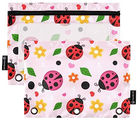 Mnsruu 2 Pack Binder Pouches,Cute Lady Bug Ring Binders File Folders Pen Bag for Office School