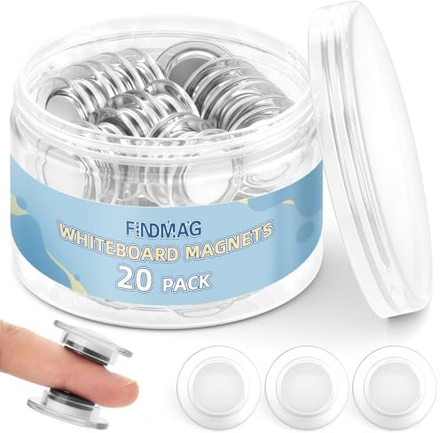 FINDMAG Fridge Magnets Strong, Transparent Round Magnets, Decorative Magnets for Whiteboard, Locker, School, Office, and Kitchen, Durable and Fun Gift for Teachers and Students (20 Pcs, White)