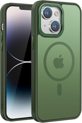PuyaTeya Magnetisch für iPhone 13/14 Hülle, TOP Magnetische Adsorption Militärschutz Schutzhülle Samtige Touch Matt Anti-Kratzen Handyhülle für iPhone 13/14(Dunkel Grün)