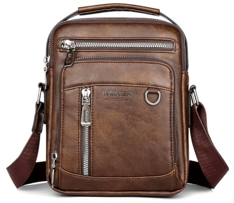 ANPTER Umhängetasche PU Leder Herren Schultertasche Herrentasche Shoulder Bag Seitentasche Crossbody Vintage Umhängetaschen Handytasche Messenger Bag Umhängen Tasche (Braun Umhängetasche Herren)