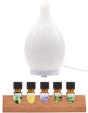 Candle-Brothers elektrischer Aroma Diffusor Set mit ätherischen Ölen | Luftbefeuchter Für Zuhause | Aroma Diffuser Elegance | 150ml Wassertank | Aromatherapie für Yoga