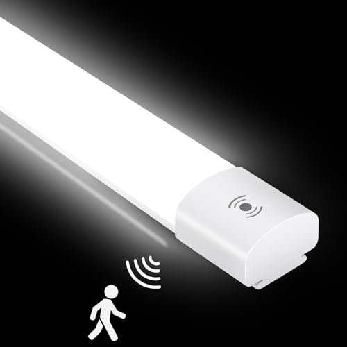 Led Feuchtraumleuchte mit Bewegungsmelder 150CM, Deckenleuchte LED Röhre 45W 5000LM,IP65 Kellerleuchte,Wasserfest Feuchtraumlampe Wannenleuchte für Werkstatt Garage Küche Bad Büro,Neutralweiß,4000K