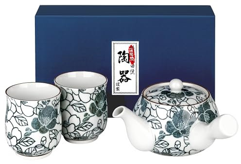 Kyusu Teekanne Set HANA Porzellan Einhandkanne Zwei Teebecher in Geschenkbox hergestellt in Japan Kanne 400 ml