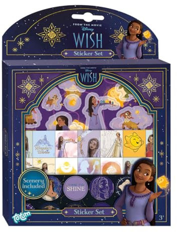 WISH Sticker-Set, über 50 glitzernde Disney Kinderzimmer Aufkleber aus dem Weihnachtsfilm Wish, ideal als Kinder Geschenk, für Kinder ab 3 Jahren