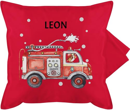 Kissenbezug - Feuerwehr Auto I Feuerwehrauto I 112 I Fire Truck I Löschfahrzeug - 50 x 50 cm - Rot - personalisierte Kissen Kinder feuerwehrkissen jugendfeuerwehr feuerwehrautos kissenbezüge
